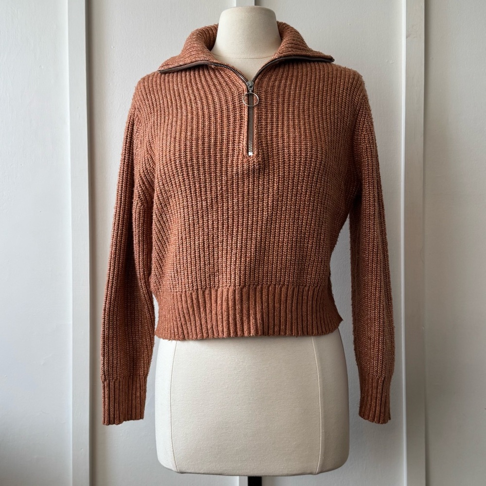 Jessica Simpson Cropped Half-Zip‎ Ribbed Sweater – Medium